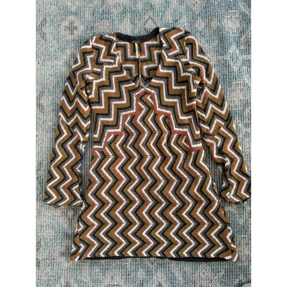 Free People Chevron Knit Sweater Dress Tunic XS Boho Bell Sleeve Zig Zag